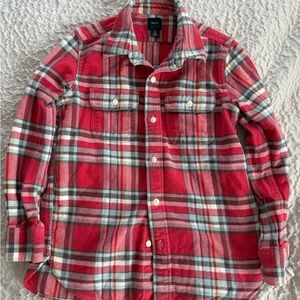 GAP Kids Red Blue and Gray Plaid Flannel Button-Down Shirt